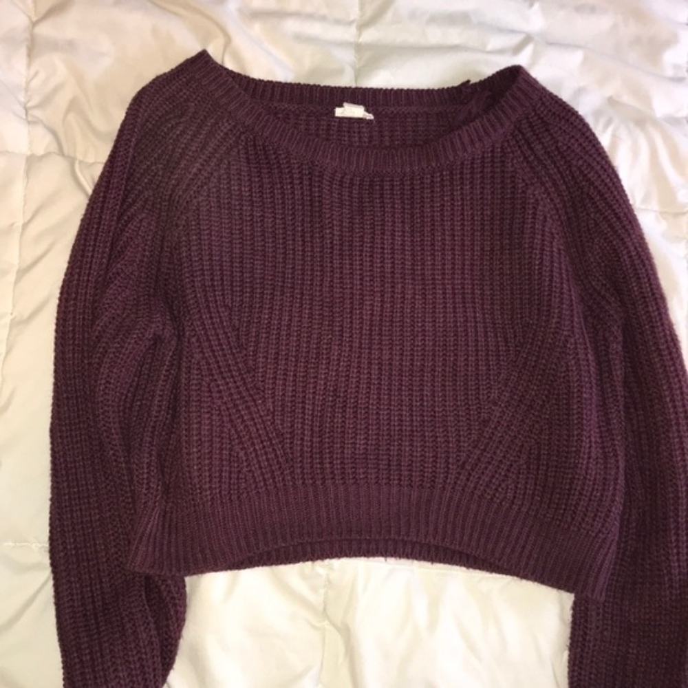Garage Purple Knit Midi Cropped Sweater - Size L - Picture 3 of 7